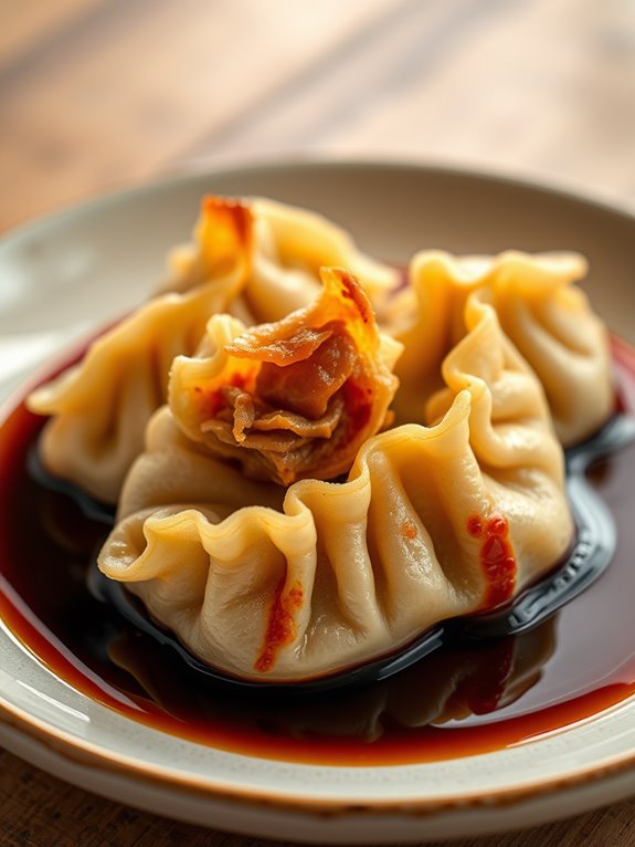 delicious pork dumplings sauce