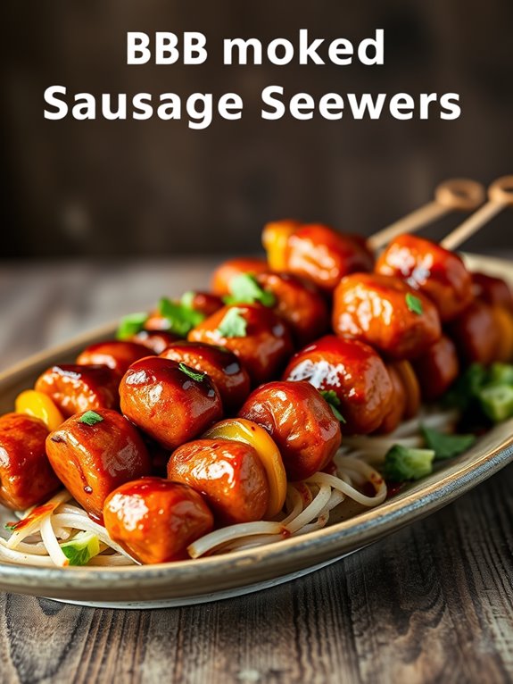 grilled sausage on skewers