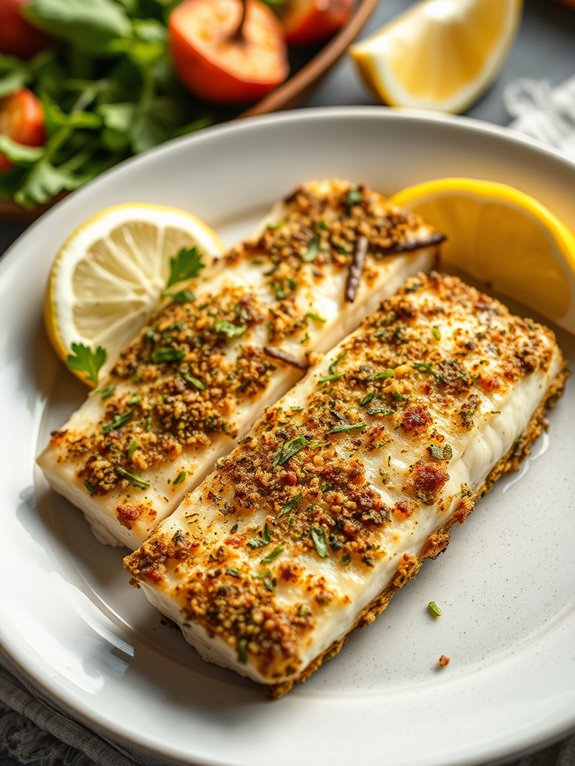 herb crusted yellowtail dish