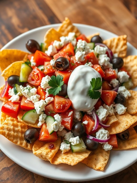 mediterranean inspired nacho dish