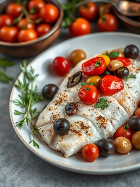 olive studded mediterranean snapper dish