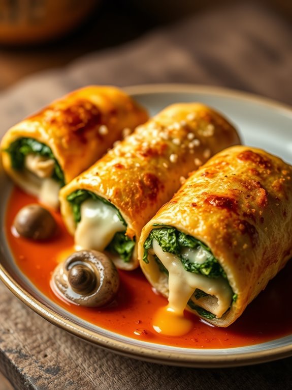 spinach mushroom cheese rolls