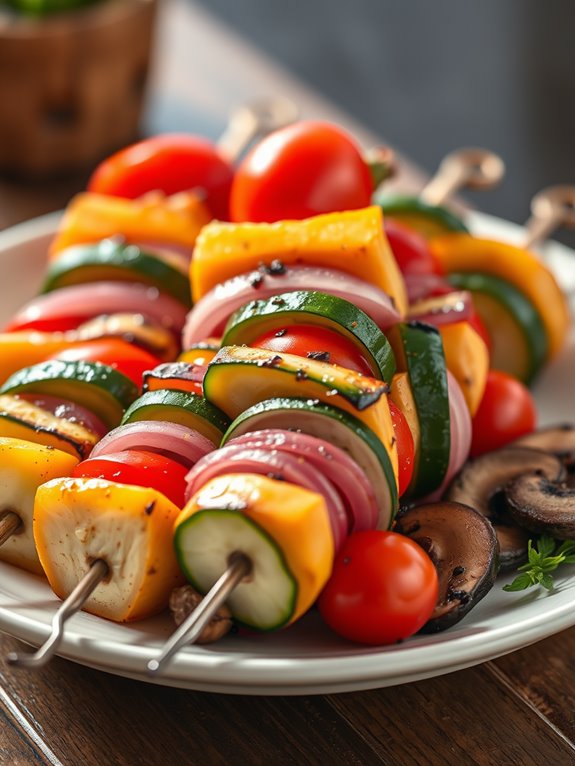 veggie skewers on grill