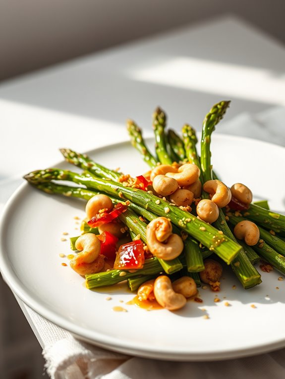 asparagus with spicy cashews