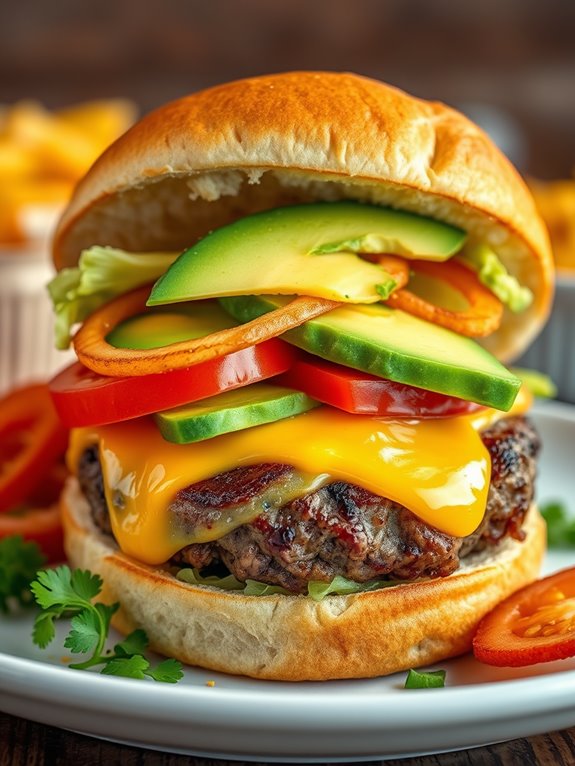 avocado topped cheeseburger delight