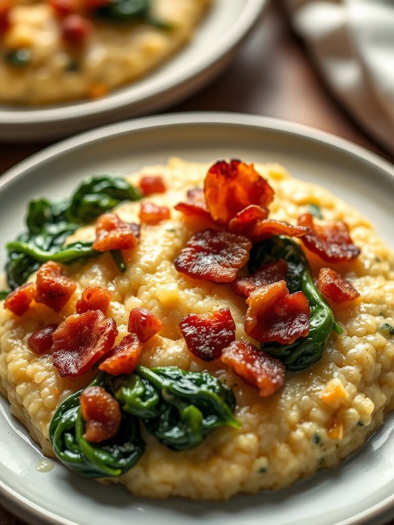 bacon infused spinach grits recipe