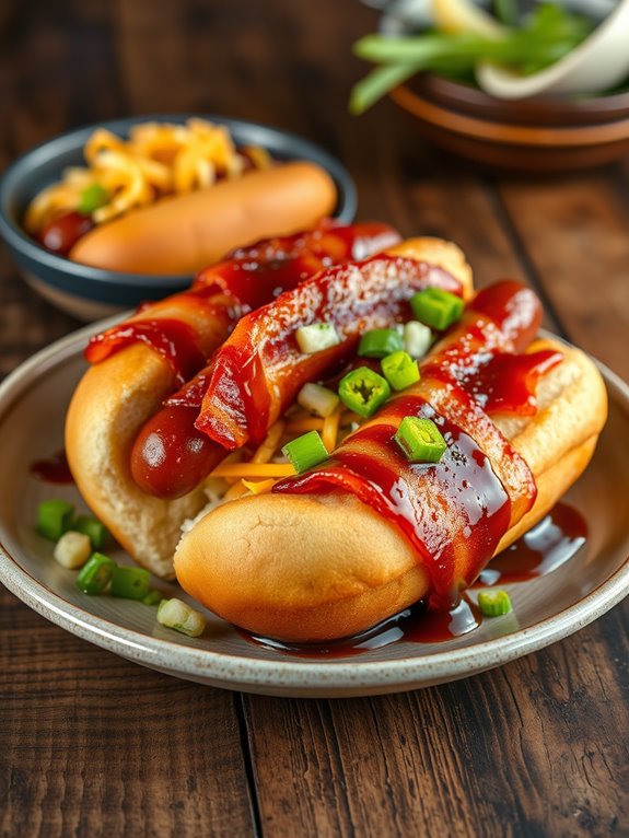 bacon wrapped smoky bbq hot dogs