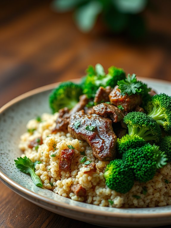 beef broccoli quinoa bowl