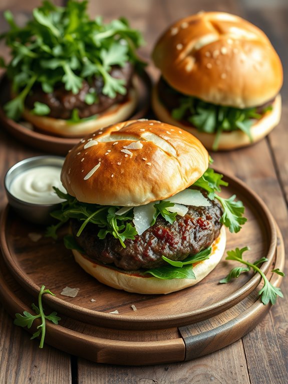 beef burger with arugula