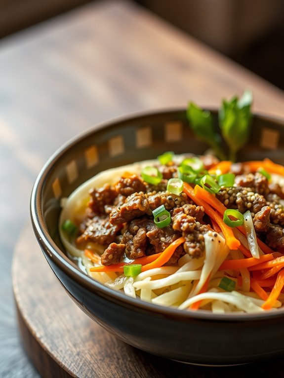 beef cabbage egg roll bowl