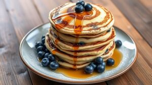 blueberry pancakes in skillets