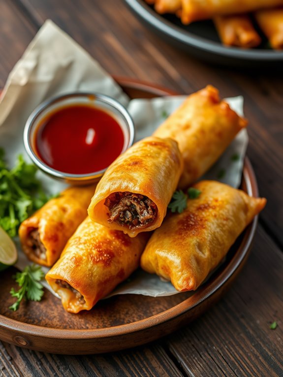 brisket filled cheese egg rolls