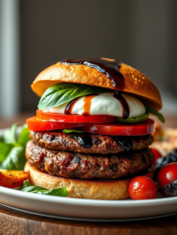 caprese burger with mozzarella