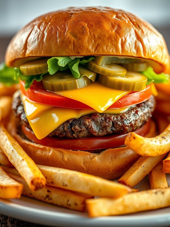 cheeseburger and seasoned fries