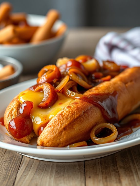 cheesy bbq hot dogs