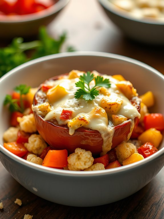 cheesy cauliflower pepper bowl