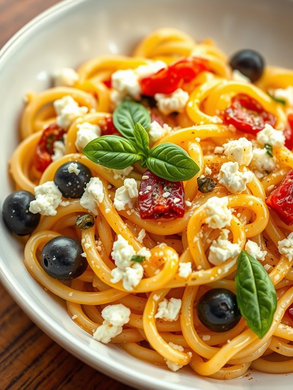 cheesy mediterranean pasta dish