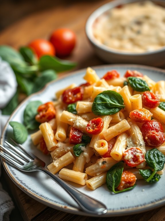 cheesy mediterranean pasta dish