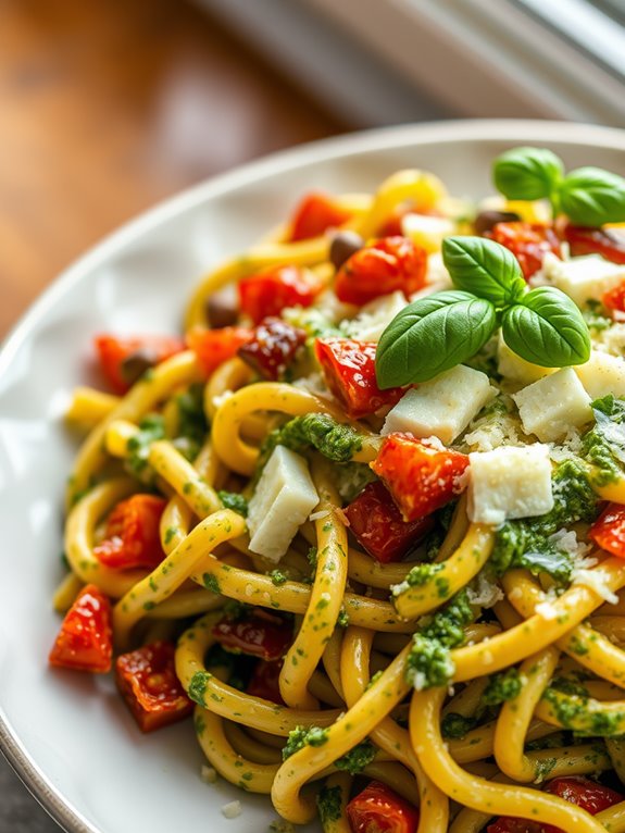 cheesy ziti with pesto