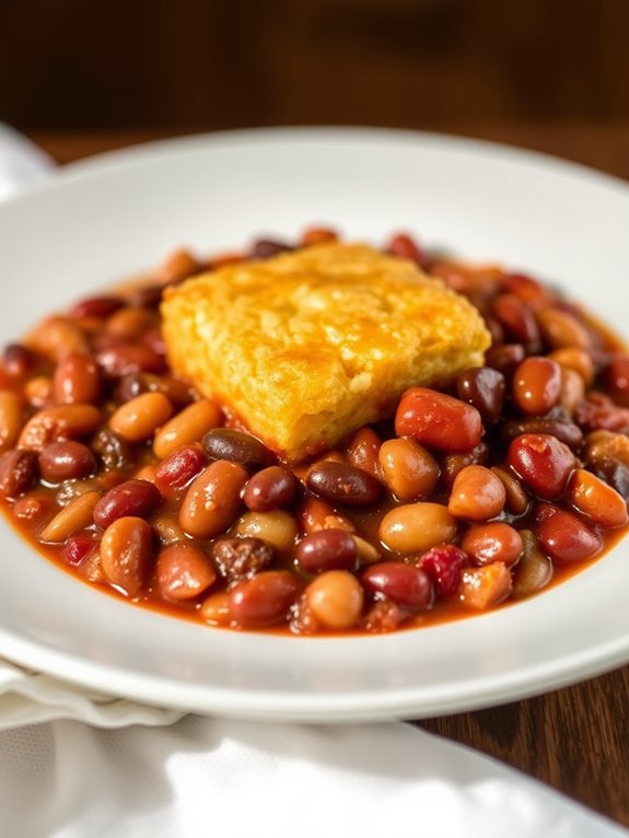 chili topped with cornbread