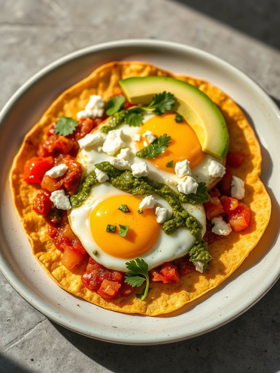 cilantro pesto topped eggs