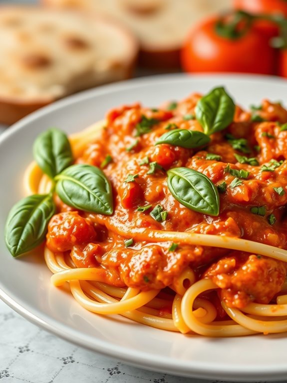 creamy basil infused tomato pasta