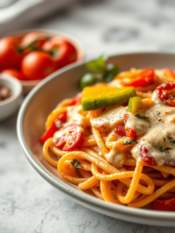 creamy pasta with fajitas