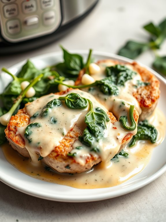 creamy spinach cheese pork chops