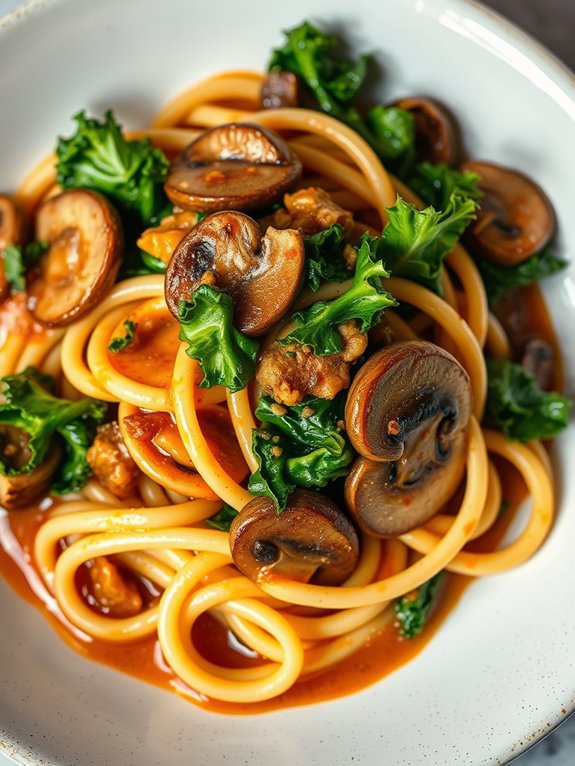 delicious kale mushroom pasta