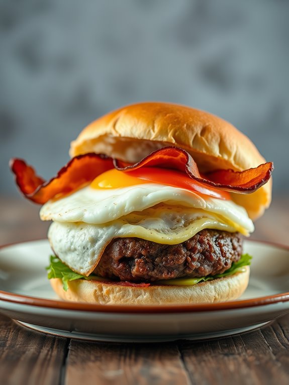 egg topped bacon breakfast burger