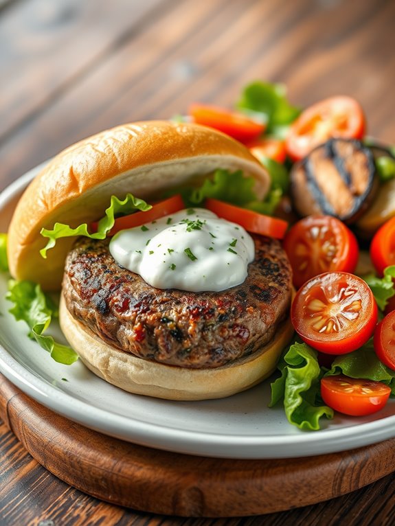 feta stuffed savory lamb burger