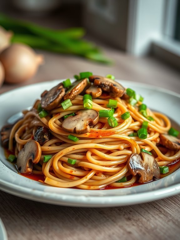 garlic mushroom noodle dish