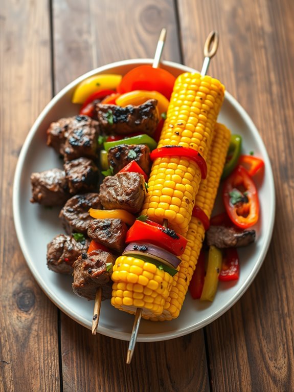 grilled steak corn skewers