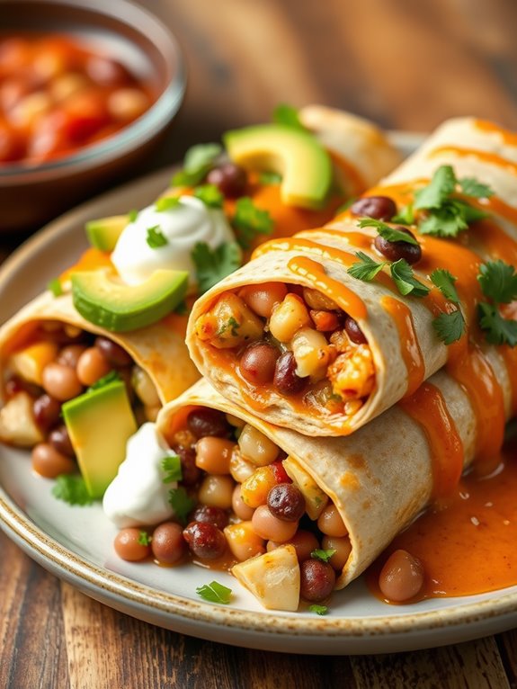 hearty bean and ham burritos