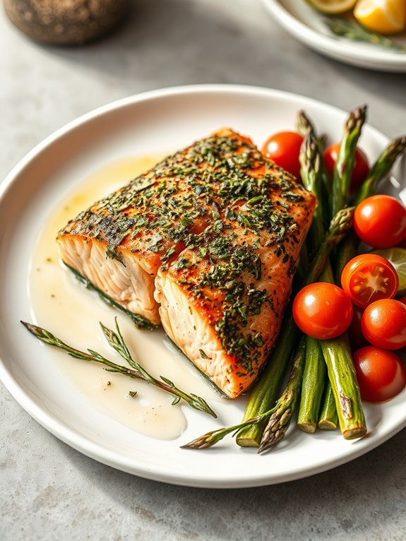 herb crusted salmon dish