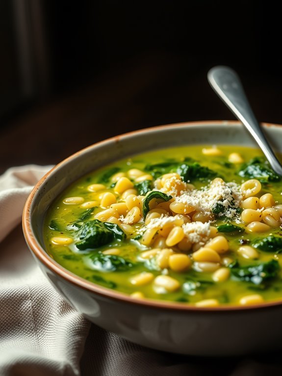 lemon infused orzo spinach soup