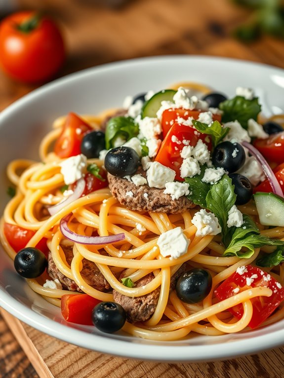 mediterranean inspired noodle salad