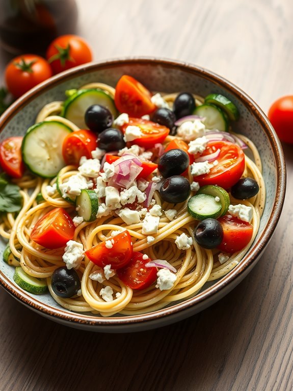 mediterranean zoodle salad bowl