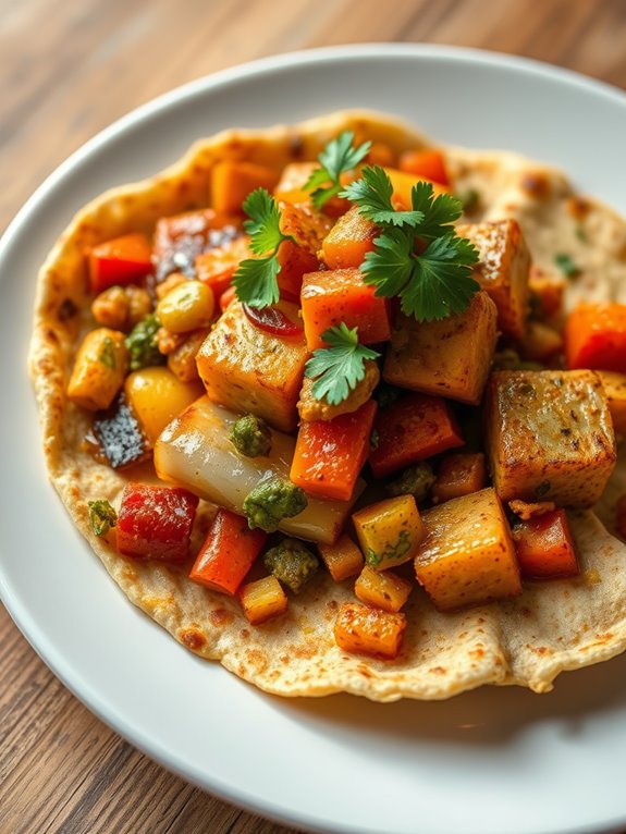 mixed vegetable stir fry flatbread