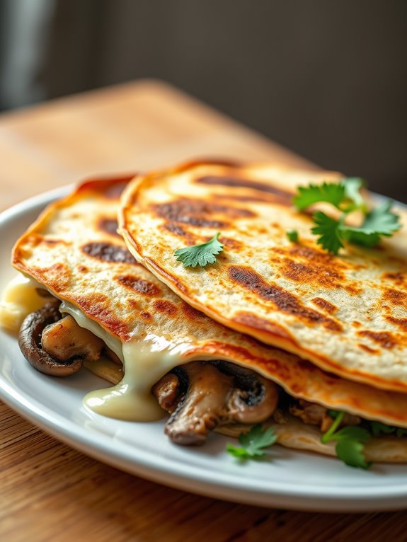 mushroom cheese filled tortilla