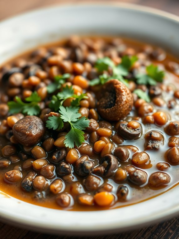 mushroom infused lentil stew