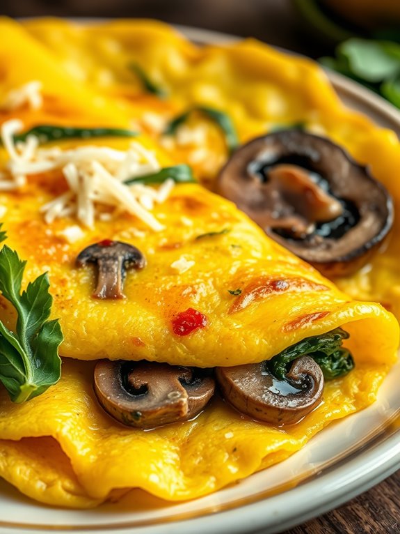 mushroom spinach filled omelet