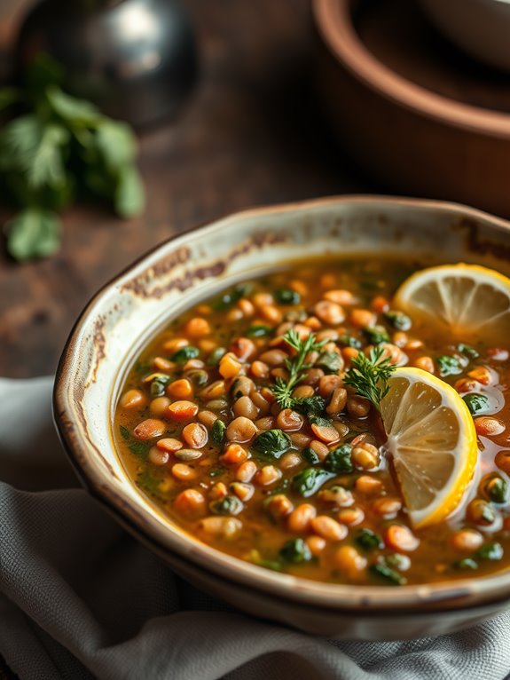 nutritious lentil spinach soup