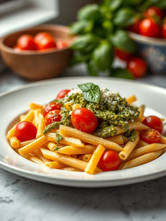 pasta dish with pesto