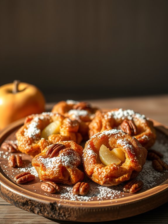 pecan studded spiced apple fritters