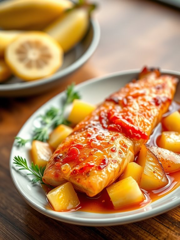 pineapple flavored red snapper dish