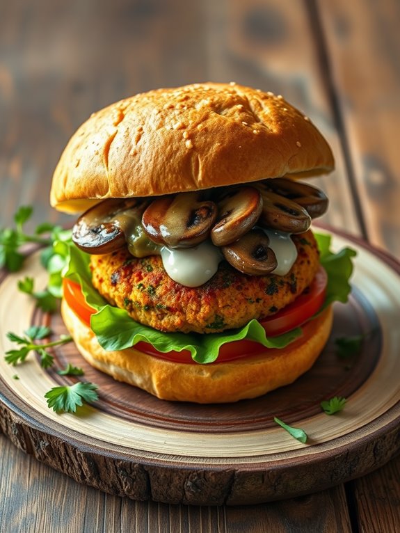 plant based avocado mushroom burger