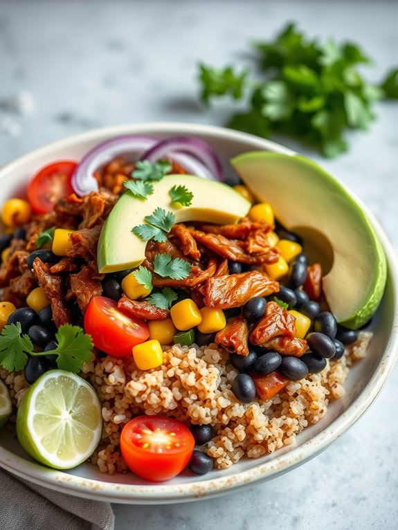 pulled pork quinoa bowl