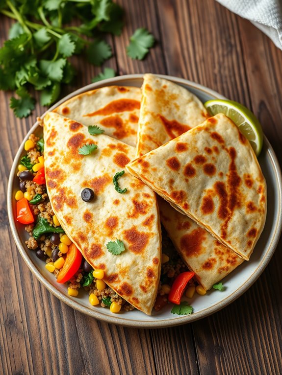 quinoa filled veggie quesadilla