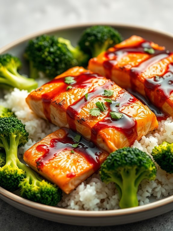 salmon glazed with broccoli